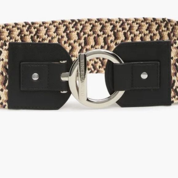 Vince Camuto M-L/XL Black Natural Toggle Buckle Woven Raffia Belt - Picture 2 of 11